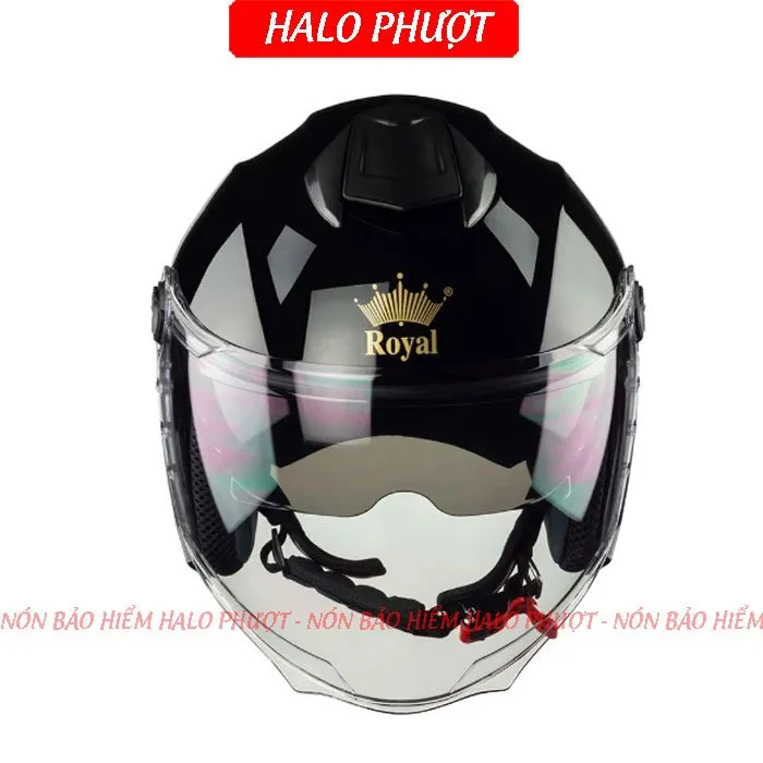 ( Tặng Tem KYT ) Nón bảo hiểm 3/4 2 kính Royal M668 (XH01 2 kính) - Đen Bóng